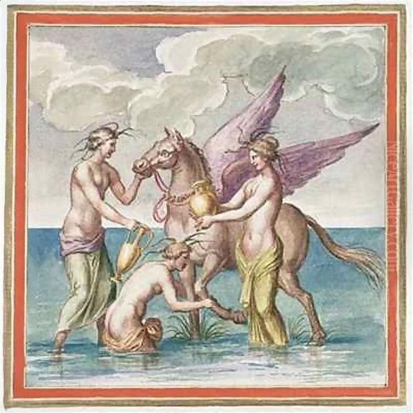 Ms Gen 1496 Plate XXX Pegasus Oil Painting by Pietro Santi Bartoli