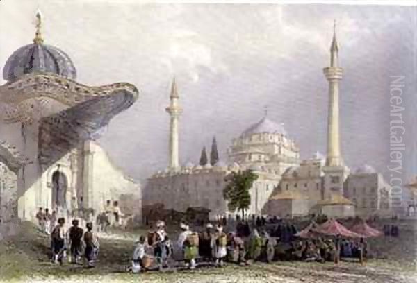 The Mosque of Bajazet with the Seraskier's Gate, Istanbul Oil Painting by William Henry Bartlett