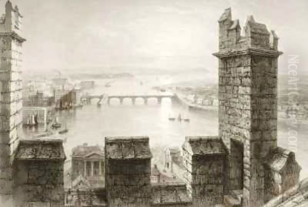 The River Shannon and Limerick from the Cathedral Tower, County Limerick Oil Painting by William Henry Bartlett