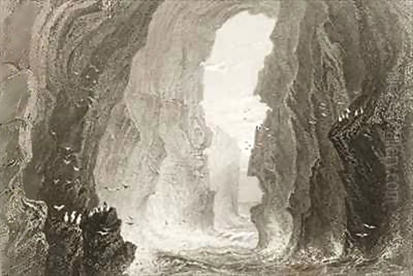 Dunkerry Cave, County Antrim, Northern Ireland Oil Painting by William Henry Bartlett