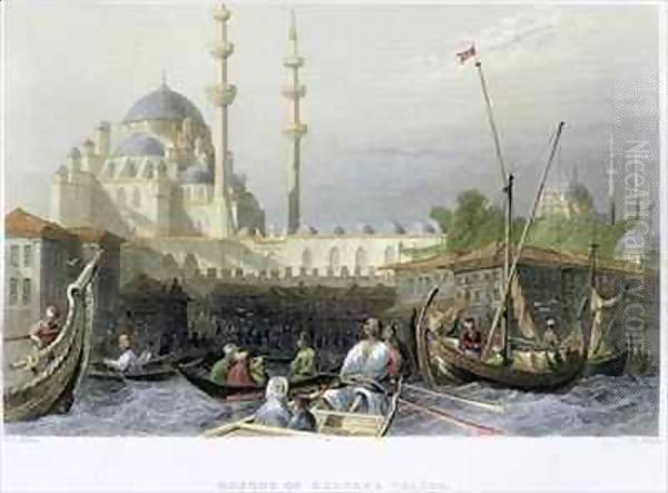 Mosque of Sultana Valide from the Port Oil Painting by William Henry Bartlett