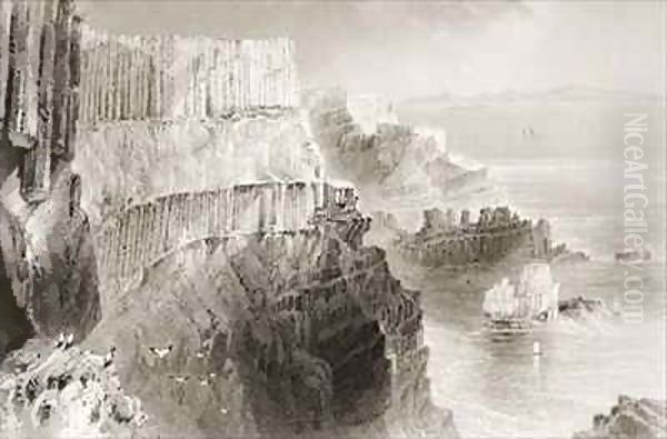 Plaiskin Cliff, near Giant's Causeway, County Antrim, Northern Ireland Oil Painting by William Henry Bartlett