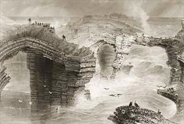 Natural Bridges near Kilkee, County Clare, Ireland Oil Painting by William Henry Bartlett