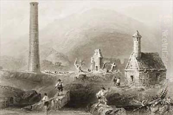 The Ruins at Glendalough, County Wicklow, Ireland Oil Painting by William Henry Bartlett