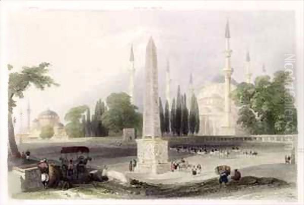 An Egyptian obelisk in the Atmeidan, or Hippodrome, Istanbul Oil Painting by William Henry Bartlett