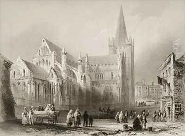 Exterior of St. Patrick's Cathedral, Dublin Oil Painting by William Henry Bartlett