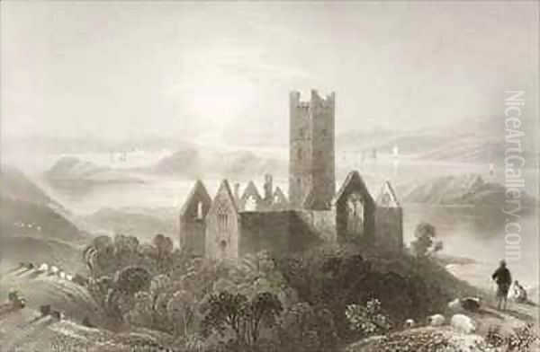 Roserk Abbey, County Mayo, Ireland Oil Painting by William Henry Bartlett