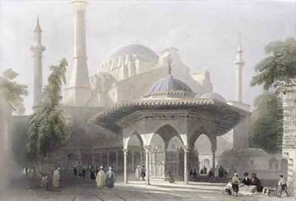 Court and Fountain of St. Sophia, Istanbul Oil Painting by William Henry Bartlett