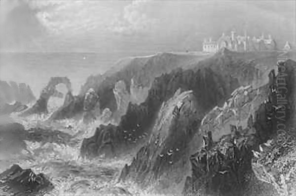 View of Slaines Castle, near Peterhead Oil Painting by William Henry Bartlett