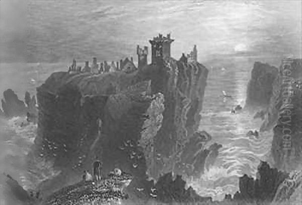 View of Dunottar Castle, near Stonehaven Oil Painting by William Henry Bartlett