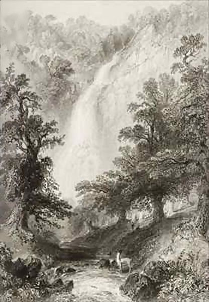 The Waterfall, Powerscourt, County Wicklow, Ireland Oil Painting by William Henry Bartlett