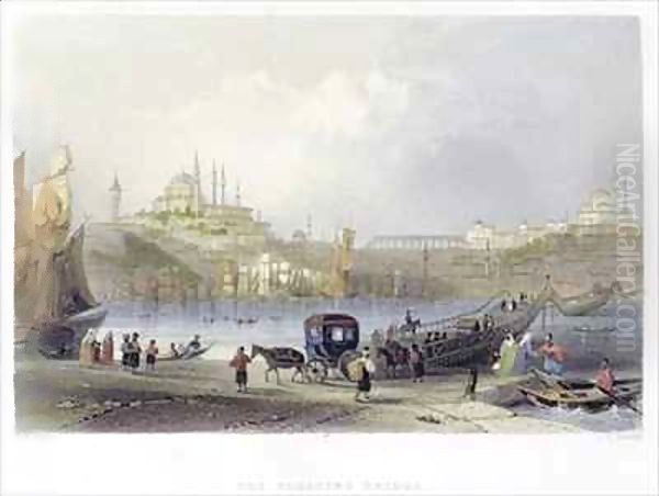 The Floating Bridge, Istanbul Oil Painting by William Henry Bartlett