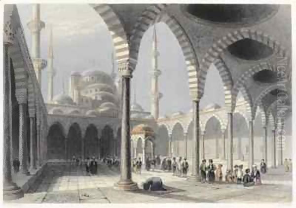 The Court of the Mosque of Sultan Achmet, Istanbul Oil Painting by William Henry Bartlett