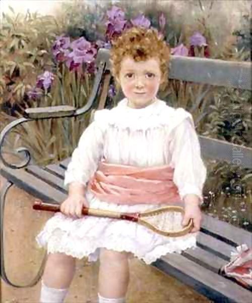 Girl with a Badminton Racket Oil Painting by Charles William Bartlett