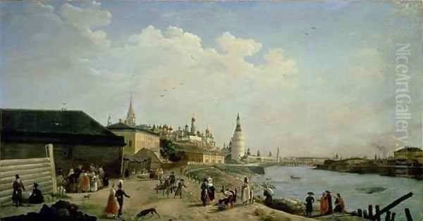 View of the Kremlin from the Kamenniy Bridge, Moscow Oil Painting by Gerard de la Barthe