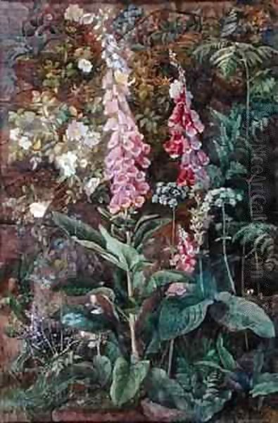 Digitalis Purpura and Rosa Rugosa Oil Painting by Edith Isabel Barrow