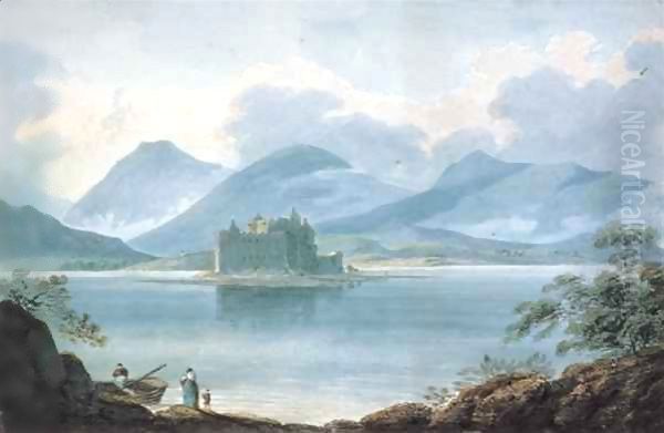 View across Loch Awe, Argyllshire, to Kilchurn Castle and the Mountains beyond Oil Painting by R.S. Barret