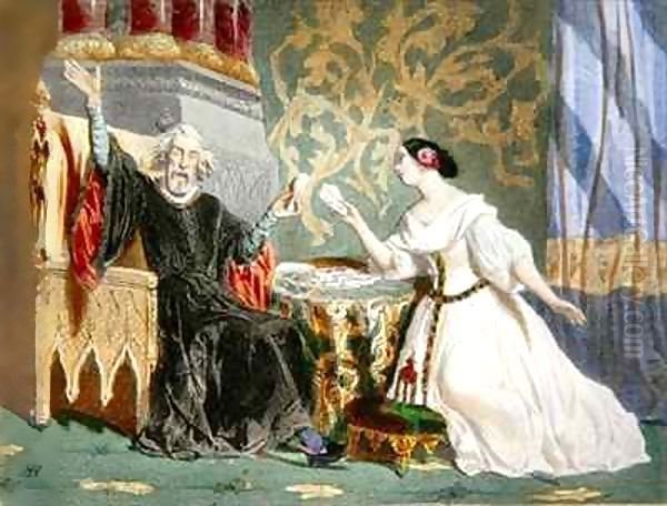 Rosine Stolz (1815-1903) and Paul Barroilhet (1810-71) in Act II of the opera 'Charles VI' Oil Painting by Henri Baron