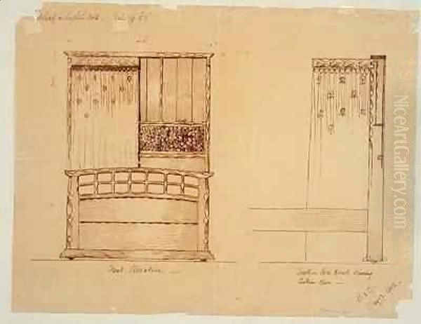 Design for a bedstead in English oak Oil Painting by Ernest & Gimson, Ernest W. Barnsley