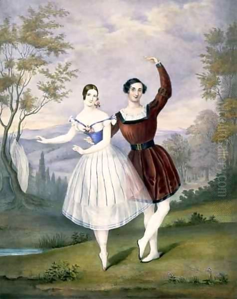 Fanny Cerrito (1817-1909) and Sigr. Guerra, in the favourite ballet of `Le Lac des Fees' Oil Painting by Philip Barnard