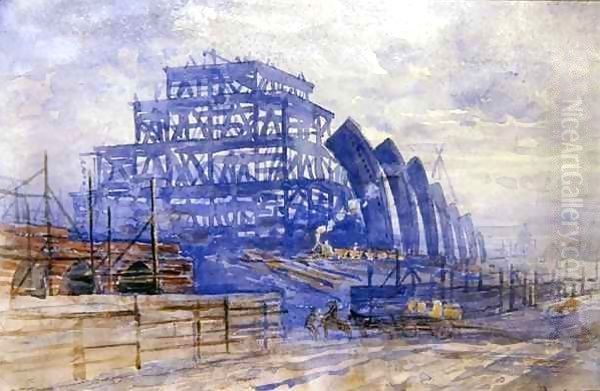 The Construction of the Train Shed, St. Pancras Station Oil Painting by Frederick Barnard