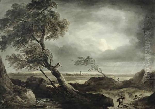 Landscape with Village Stormy Effect Oil Painting by Benjamin Barker