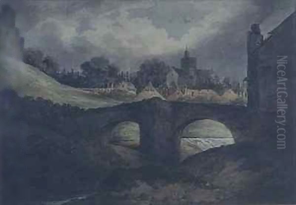 Brecon Town and Bridge Oil Painting by Benjamin Barker