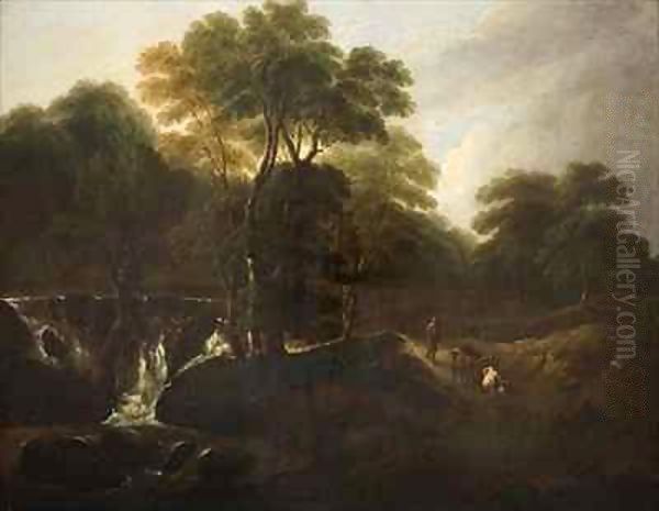 Landscape and Waterfall Oil Painting by Thomas Barker of Bath