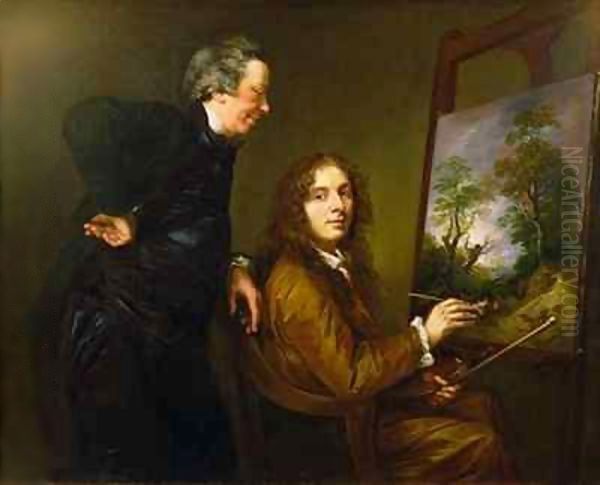 Self Portrait with his Preceptor Charles Spackman Oil Painting by Thomas Barker of Bath