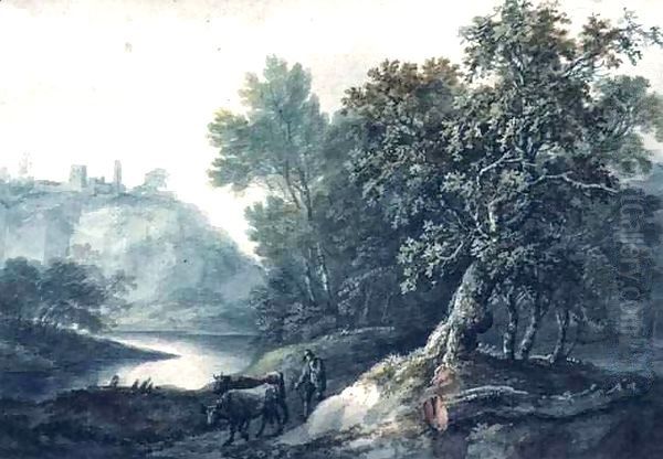 Landscape with River and Cattle Oil Painting by Thomas Barker of Bath