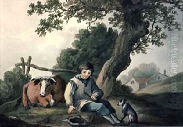 Landscape with Cow and Boy Oil Painting by Thomas Barker of Bath