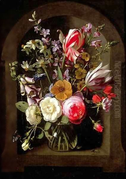 Roses, Tulips and other Flowers Oil Painting by Johannes Antonius van der Baren