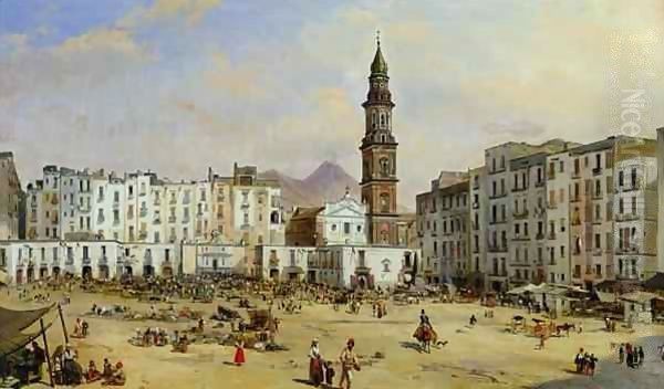 Piazza Mazaniello, Naples Oil Painting by Jean Auguste Bard