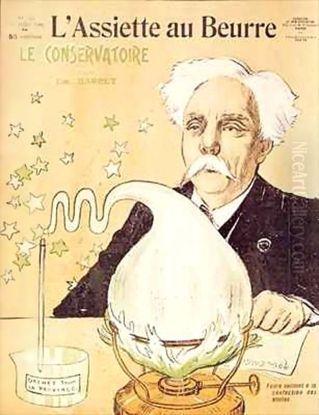 Caricature of Gabriel Faure (1845-1924) creating stars Oil Painting by Emmanuel Barcet