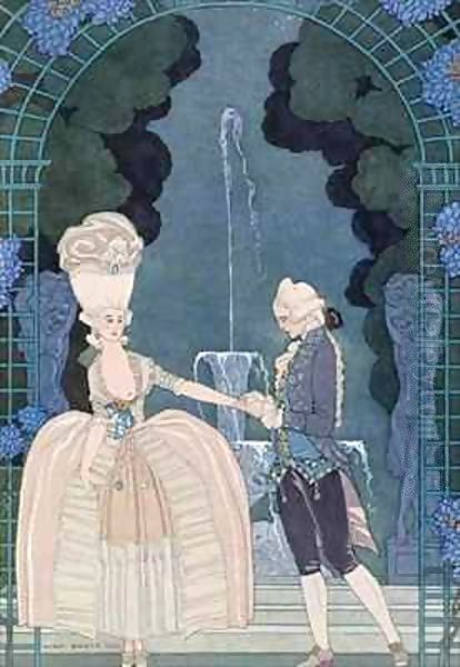 Love under the Fountain Oil Painting by Georges Barbier