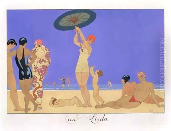 At the Lido Oil Painting by Georges Barbier