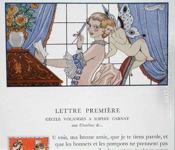 The First Letter, illustration from 'Les Liaisons Dangereuses' Oil Painting by Georges Barbier