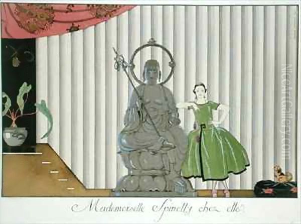 Mademoiselle Spinelly Chez Elle Oil Painting by Georges Barbier