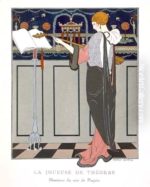 The Theorbo Player, design for an evening coat by Paquin Oil Painting by Georges Barbier