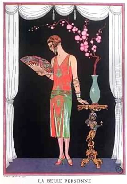 Worth evening dress, fashion plate from Gazette du Bon Ton Oil Painting by Georges Barbier