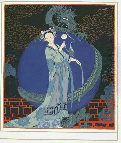 Lady with a Dragon Oil Painting by Georges Barbier