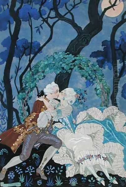 Secret Kiss, illustration for 'Fetes Galantes' Oil Painting by Georges Barbier