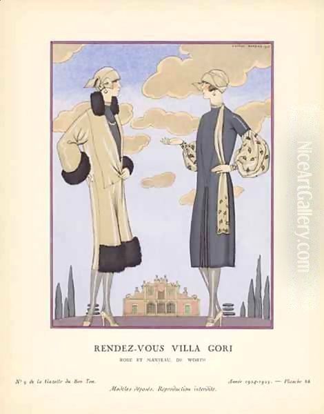 'Rendez-Vous Villa Gori - Robe et manteau, de Worth' Oil Painting by Georges Barbier