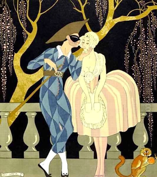 Harlequin's Kiss Oil Painting by Georges Barbier