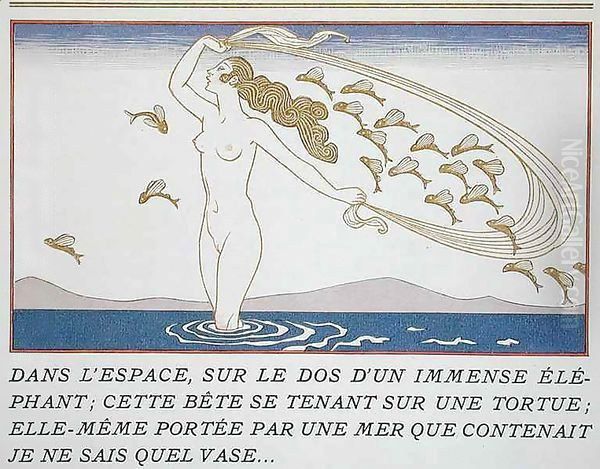 Woman wading through water Oil Painting by Georges Barbier