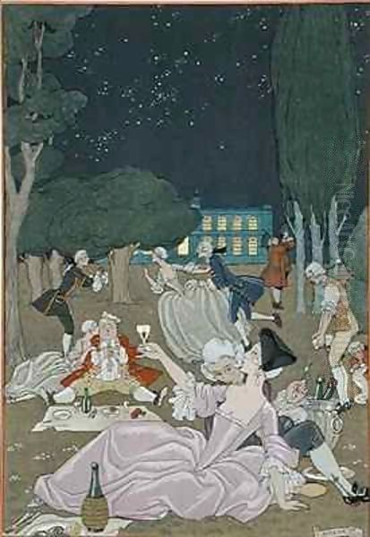 On the Lawn Oil Painting by Georges Barbier