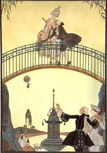 Love on the Bridge Oil Painting by Georges Barbier