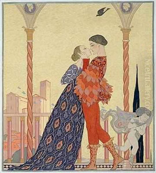 Lovers on a Balcony Oil Painting by Georges Barbier