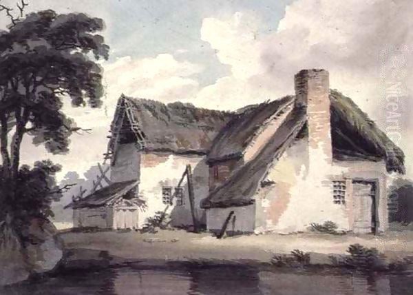 Thatched Cottage near a Pond Oil Painting by Joseph Barber