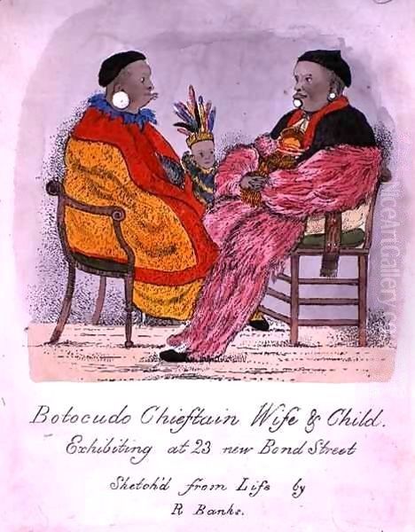 Botocudo Chieftain Wife and Child Exhibiting at 23 New Bond Street Oil Painting by R. Banks